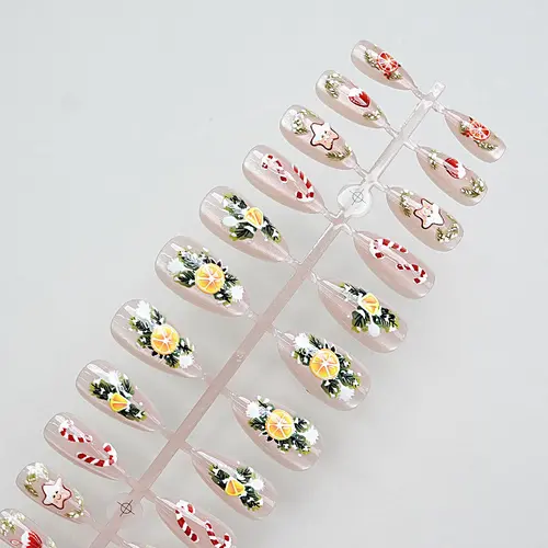 Christmas Tree and Orange Star Cat Eye Almond Press-On Nails photo 4