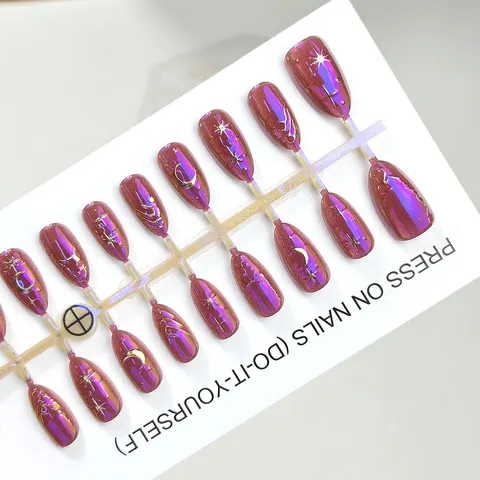 Chrome Star and Moon Tarot Cat Eye Short Almond Press-On Nails design 1