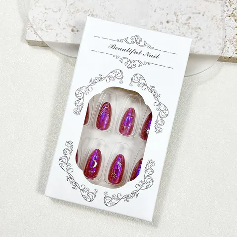 Chrome Star and Moon Tarot Cat Eye Short Almond Press-On Nails design 2