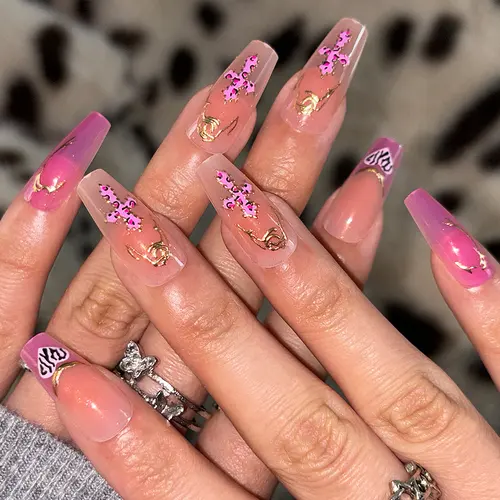 Classic Leopard Ombré Gold Foil Medium Square Press-On Nails photo 3