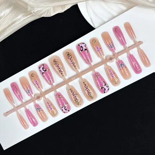 Classic Leopard Ombré Gold Foil Medium Square Press-On Nails photo 4
