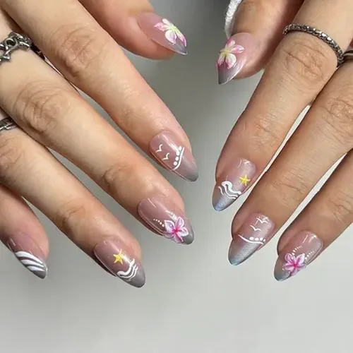 Clear Jelly 3D Color Flower Short Almond Press-On Nails photo 4