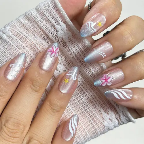 Clear Jelly 3D Color Flower Short Almond Press-On Nails photo 5