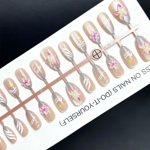 Clear Jelly 3D Color Flower Short Almond Press-On Nails design 1