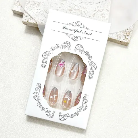 Clear Jelly 3D Color Flower Short Almond Press-On Nails design 2