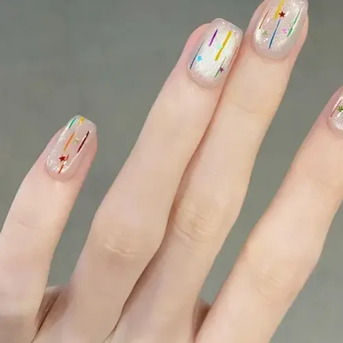 Clear Summer Dot and Line Cat Eye Short Square Press-On Nails photo 2