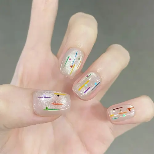 Clear Summer Dot and Line Cat Eye Short Square Press-On Nails photo 3