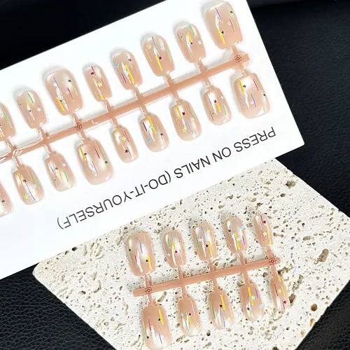 Clear Summer Dot and Line Cat Eye Short Square Press-On Nails photo 5