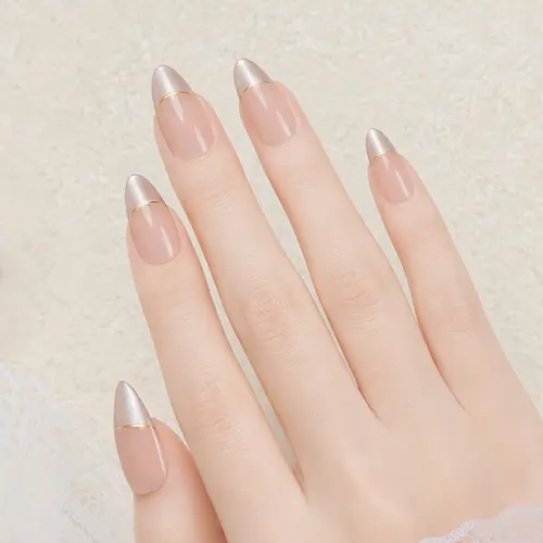 Color-Block Gold Foil French Almond Press-On Nails photo 3