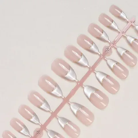 Color-Block Gold Foil French Almond Press-On Nails design 1