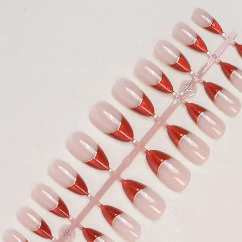 Color-Block Gold Foil French Almond Press-On Nails design 10