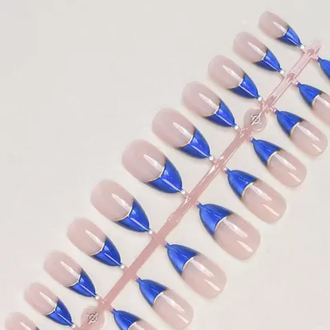 Color-Block Gold Foil French Almond Press-On Nails design 12