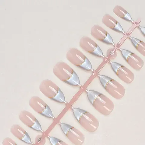 Color-Block Gold Foil French Almond Press-On Nails design 2