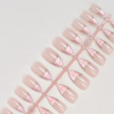 Color-Block Gold Foil French Almond Press-On Nails design 3