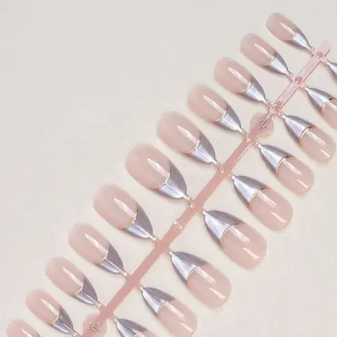 Color-Block Gold Foil French Almond Press-On Nails design 4