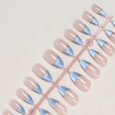 Color-Block Gold Foil French Almond Press-On Nails design 5