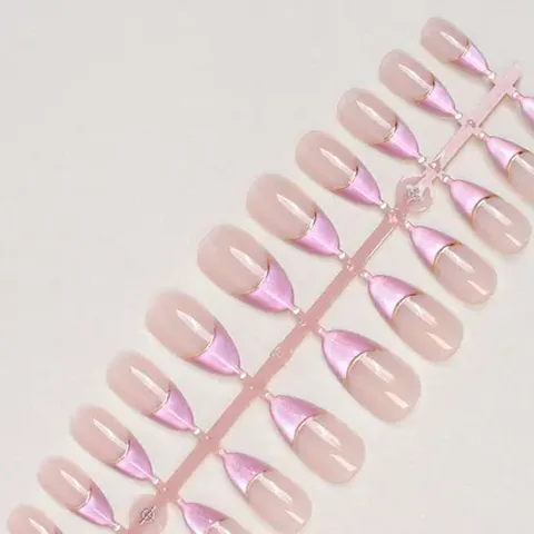 Color-Block Gold Foil French Almond Press-On Nails design 6