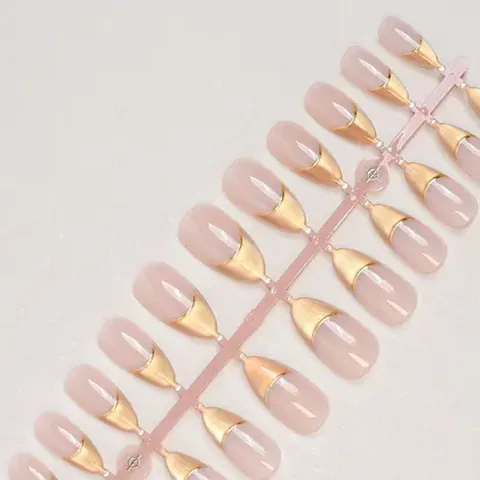 Color-Block Gold Foil French Almond Press-On Nails design 7