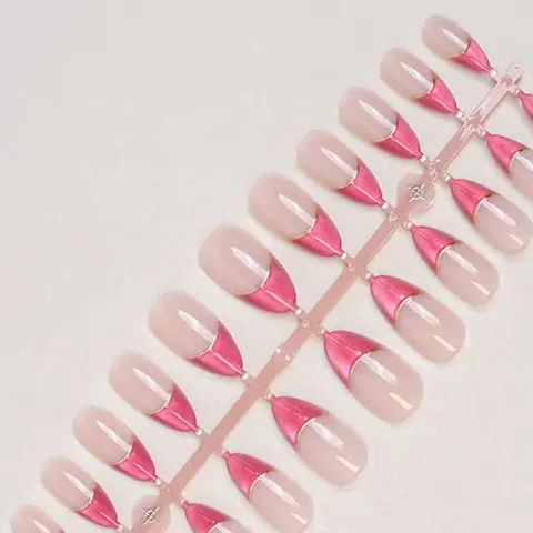 Color-Block Gold Foil French Almond Press-On Nails design 8