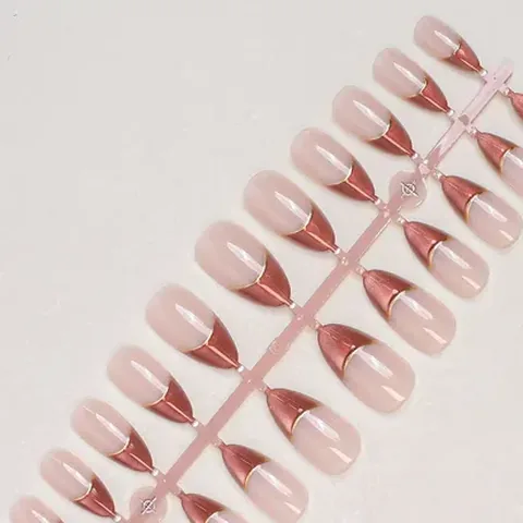 Color-Block Gold Foil French Almond Press-On Nails design 9