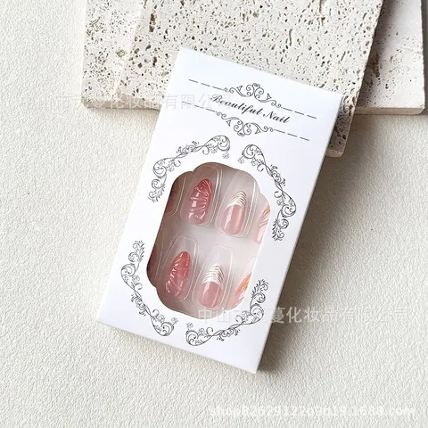 Coral Flower Shell-Texture French Cat Eye Press-On Nails design 2