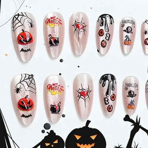 Dark Party Pumpkin and Spider Halloween Press-On Nails photo 2