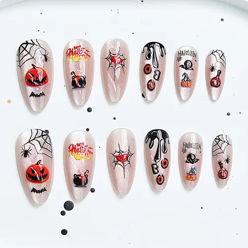 Dark Party Pumpkin and Spider Halloween Press-On Nails photo 3