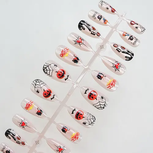 Dark Party Pumpkin and Spider Halloween Press-On Nails photo 4