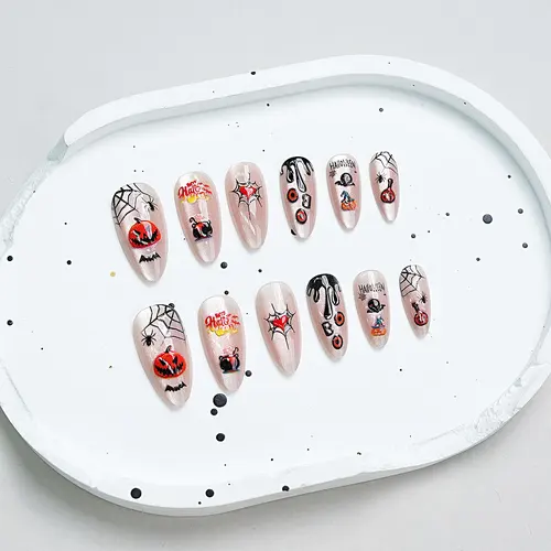 Dark Party Pumpkin and Spider Halloween Press-On Nails photo 5