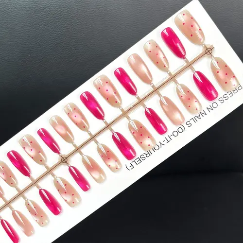 Dragon Fruit Pink Cat Eye Medium Oval Press-On Nails photo 5