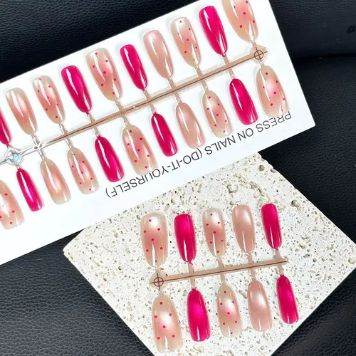 Dragon Fruit Pink Cat Eye Medium Oval Press-On Nails photo 6