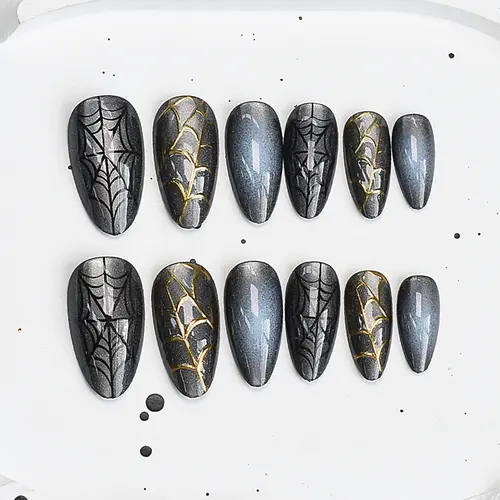 Edgy Gold Foil Cat Eye Halloween Almond Press-On Nails photo 4