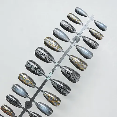 Edgy Gold Foil Cat Eye Halloween Almond Press-On Nails photo 5
