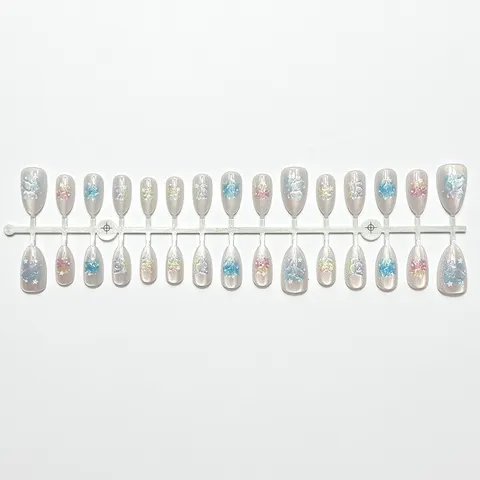 Embossed Floral Print Short Almond Press-On Nails design 1