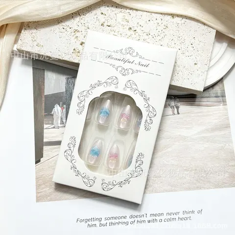 Embossed Floral Print Short Almond Press-On Nails design 2