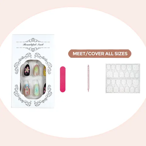 Fresh 3D Flower and Dot Ombré Short Almond Press-On Nails design 2