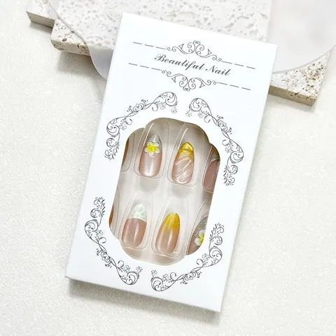Fresh Flower French Ombré Cat Eye Short Almond Press-On Nails design 2