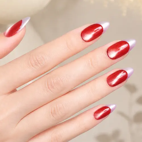 Glass-Bead Cat Eye French Almond Press-On Nails photo 4