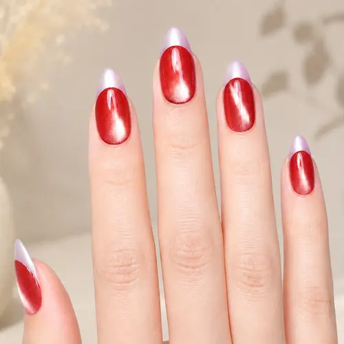 Glass-Bead Cat Eye French Almond Press-On Nails photo 5