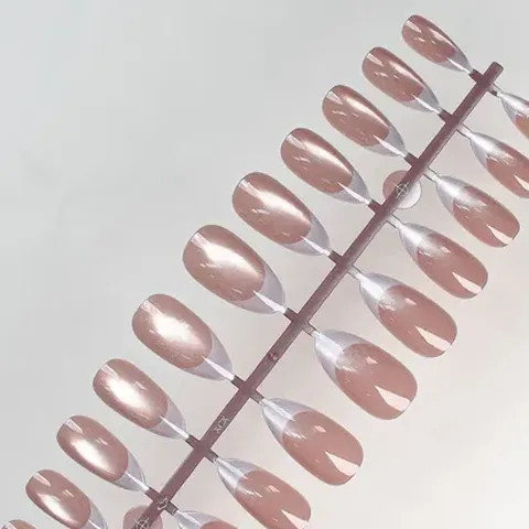 Glass-Bead Cat Eye French Almond Press-On Nails design 11