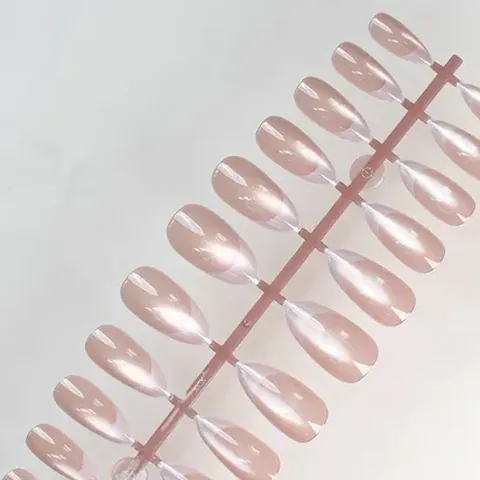 Glass-Bead Cat Eye French Almond Press-On Nails design 12
