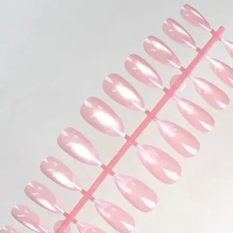 Glass-Bead Cat Eye French Almond Press-On Nails design 13