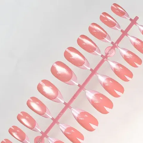 Glass-Bead Cat Eye French Almond Press-On Nails design 2