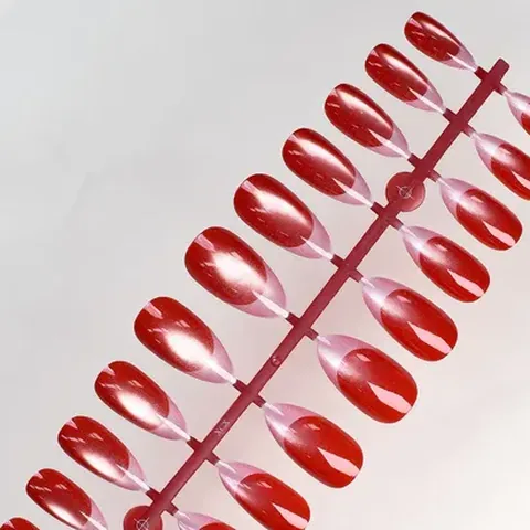 Glass-Bead Cat Eye French Almond Press-On Nails design 3