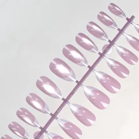 Glass-Bead Cat Eye French Almond Press-On Nails design 4