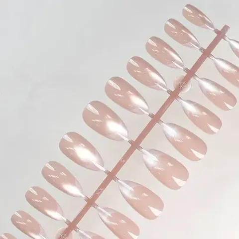 Glass-Bead Cat Eye French Almond Press-On Nails design 5