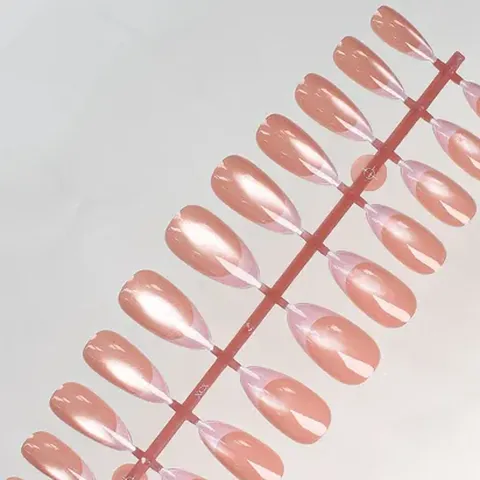 Glass-Bead Cat Eye French Almond Press-On Nails design 7