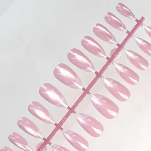 Glass-Bead Cat Eye French Almond Press-On Nails design 8