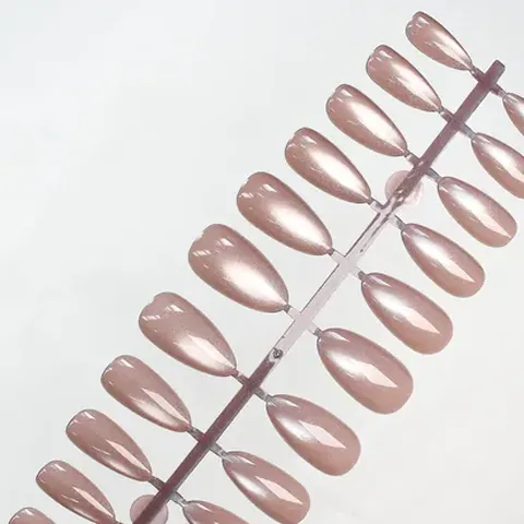 Glass-Bead Cat Eye Solid Color Almond Press-On Nails design 11