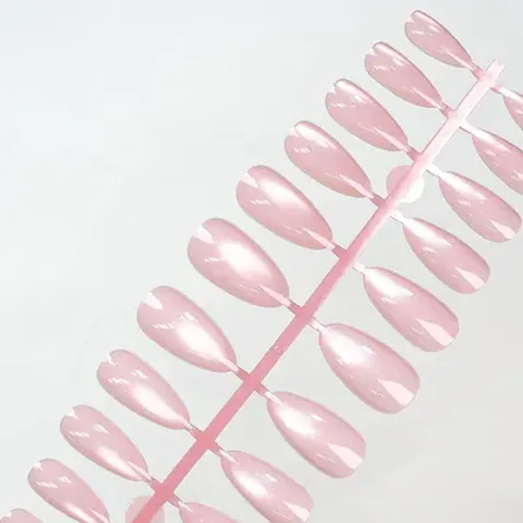 Glass-Bead Cat Eye Solid Color Almond Press-On Nails design 13
